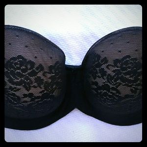 Soma Strapless Bra, 38C, Nude with Black Lace